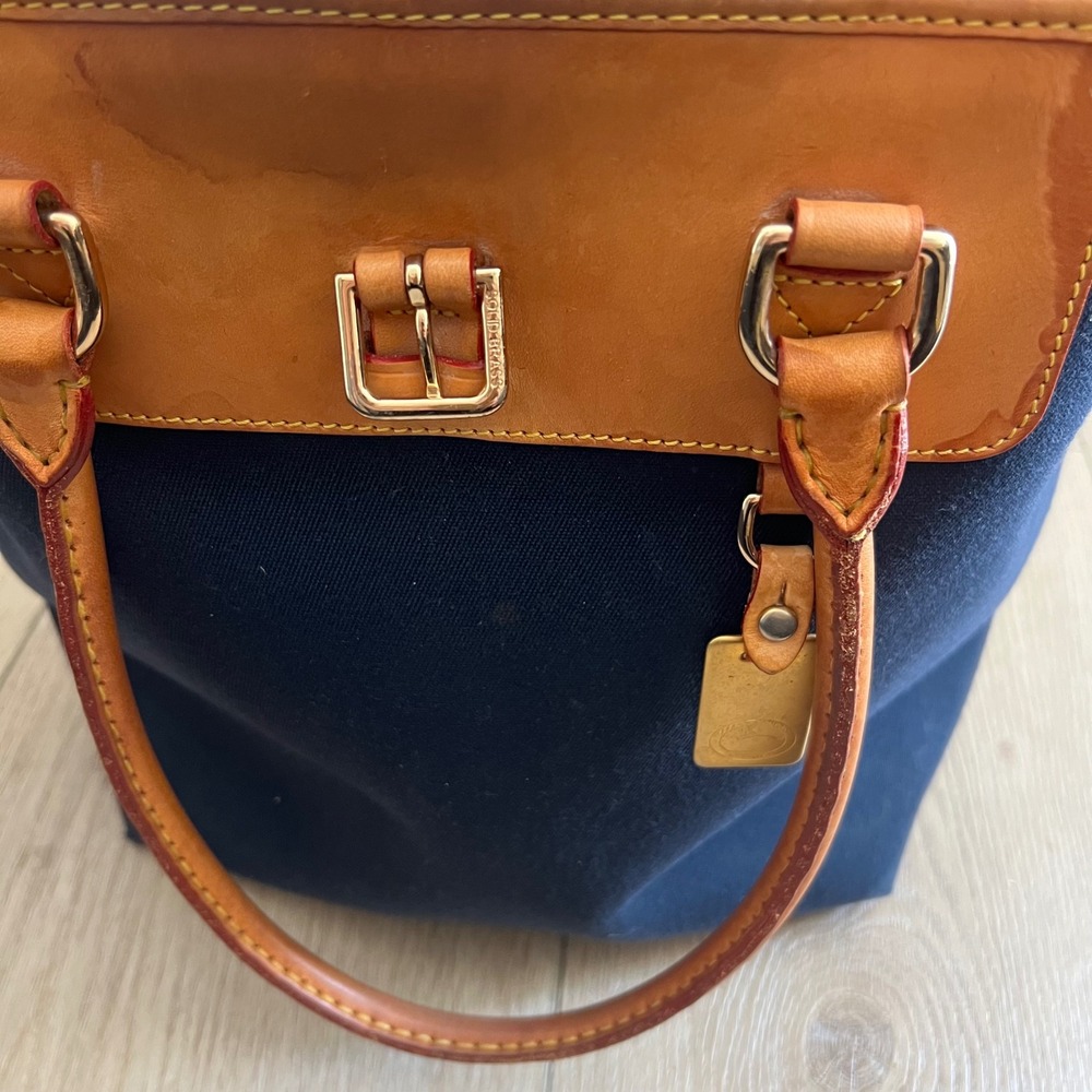 Dooney & Bourke Navy Blue Canvas Leather Trim Tote Bag Gold Hardware Shopper - Picture 11 of 16